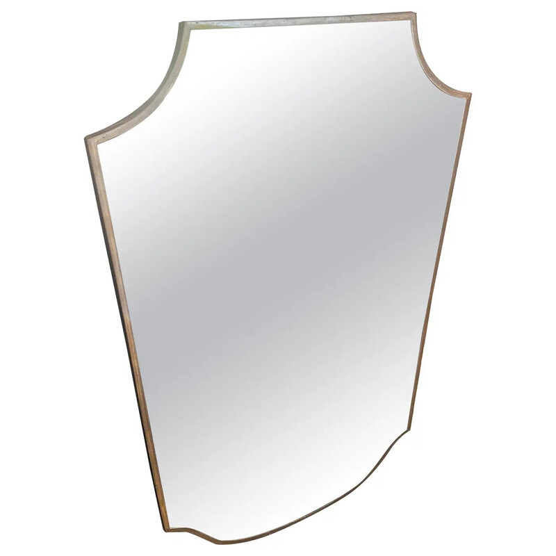 Vintage brass shield-shaped wall mirror, Italy 1950