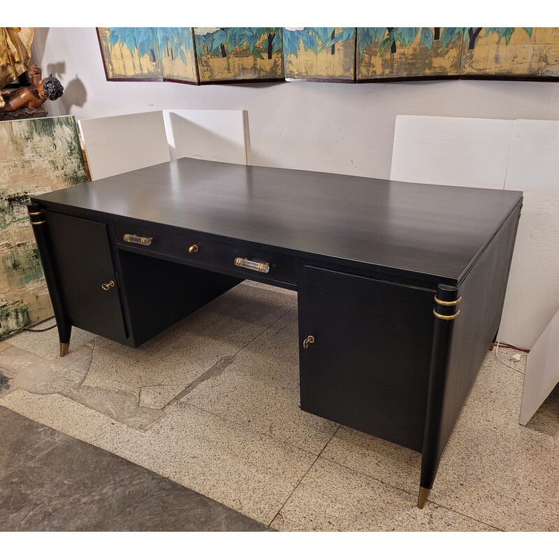 Vintage Art Deco office table in black lacquered wood, France 1950