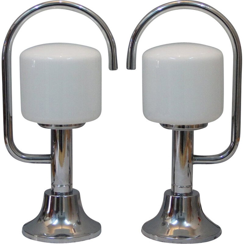 Pair of opalescent glass table lamps - 1960s