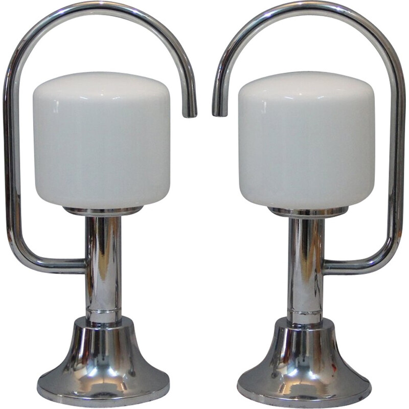 Paire de lampes de table en verre opalescent - 1960