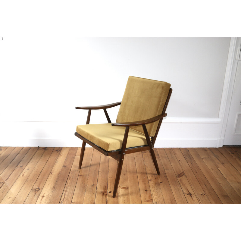 Vintage Boomerang armchair with velvet cushion for Thonet, 1960