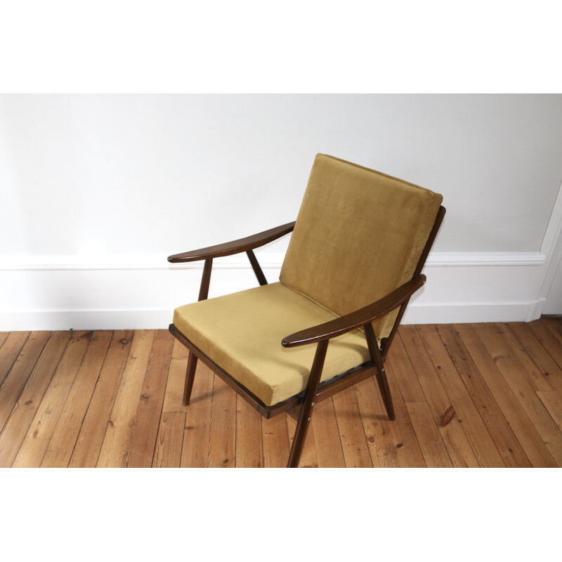 Vintage Boomerang fauteuil met fluwelen kussens voor Thonet, 1960