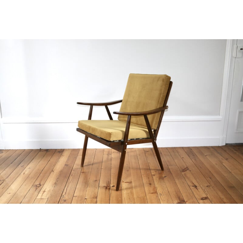 Fauteuil vintage Boomerang en coussin velourspour Thonet, 1960