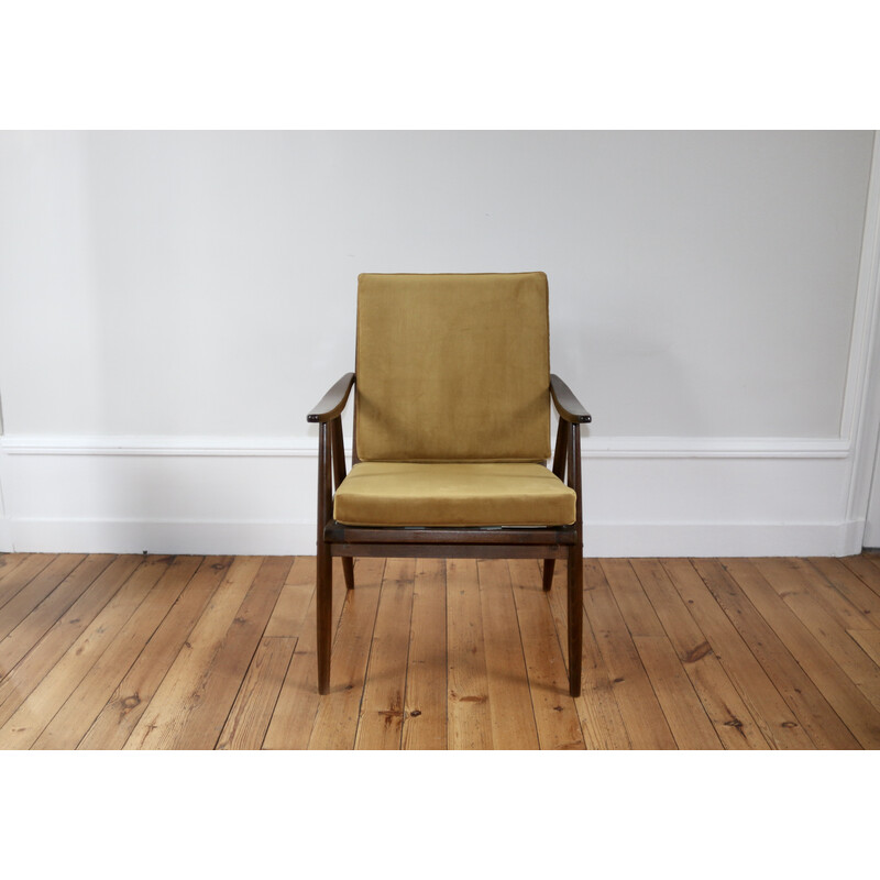 Vintage Boomerang armchair with velvet cushion for Thonet, 1960