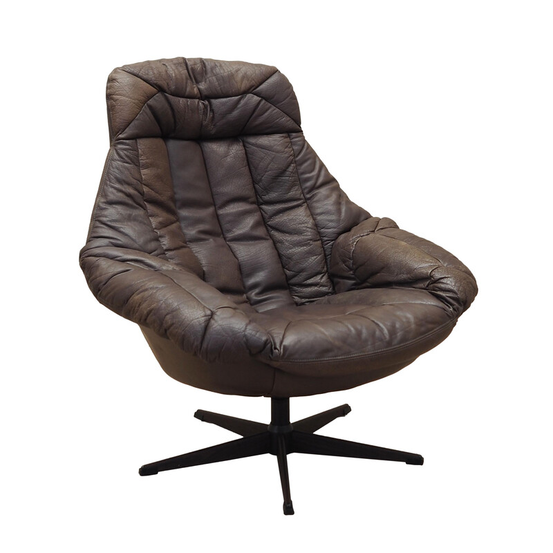 Fauteuil vintage pivotant en cuir par Henry Walter Klein pour Bramin, Danemark 1960