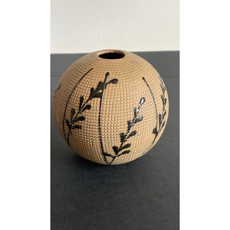 Vase vintage en forme de boule en grès, 1980
