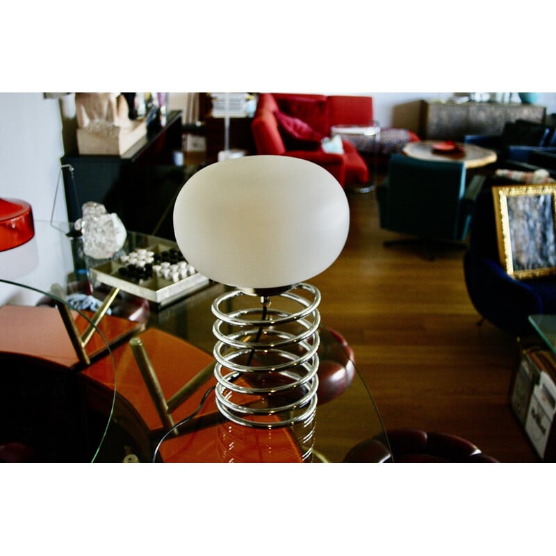 Lampe vintage "Bulbe" en acier chromé et opaline blanche d'Ingo Maurer, Allemagne 1960