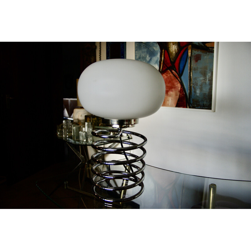 Vintage "Bulbe" lamp in chromed steel and white opaline by Ingo Maurer, Germany 1960
