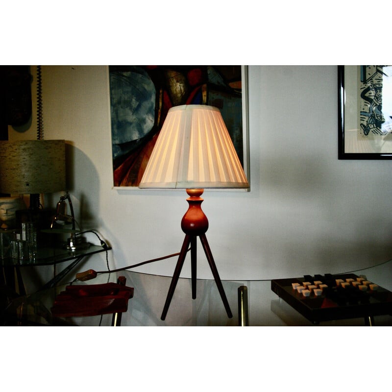 Vintage lamp in the shape of a moon car in solid teak by Severin Hansen for Haslev Mobelsnedkeri, Denmark 1960