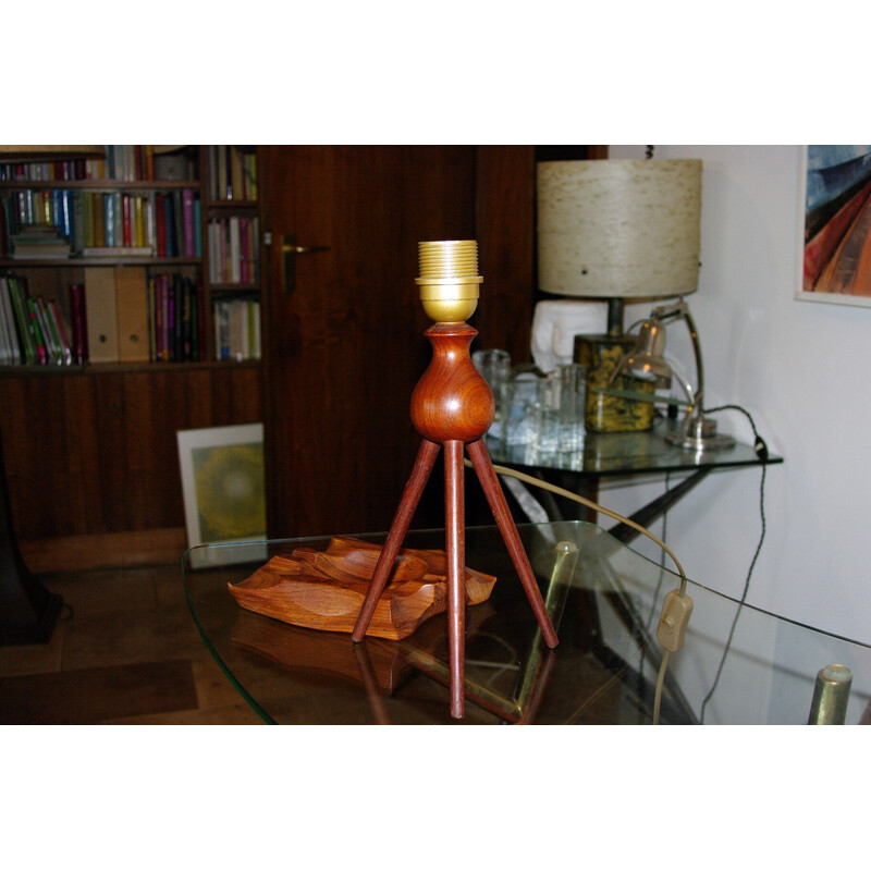 Vintage lamp in the shape of a moon car in solid teak by Severin Hansen for Haslev Mobelsnedkeri, Denmark 1960