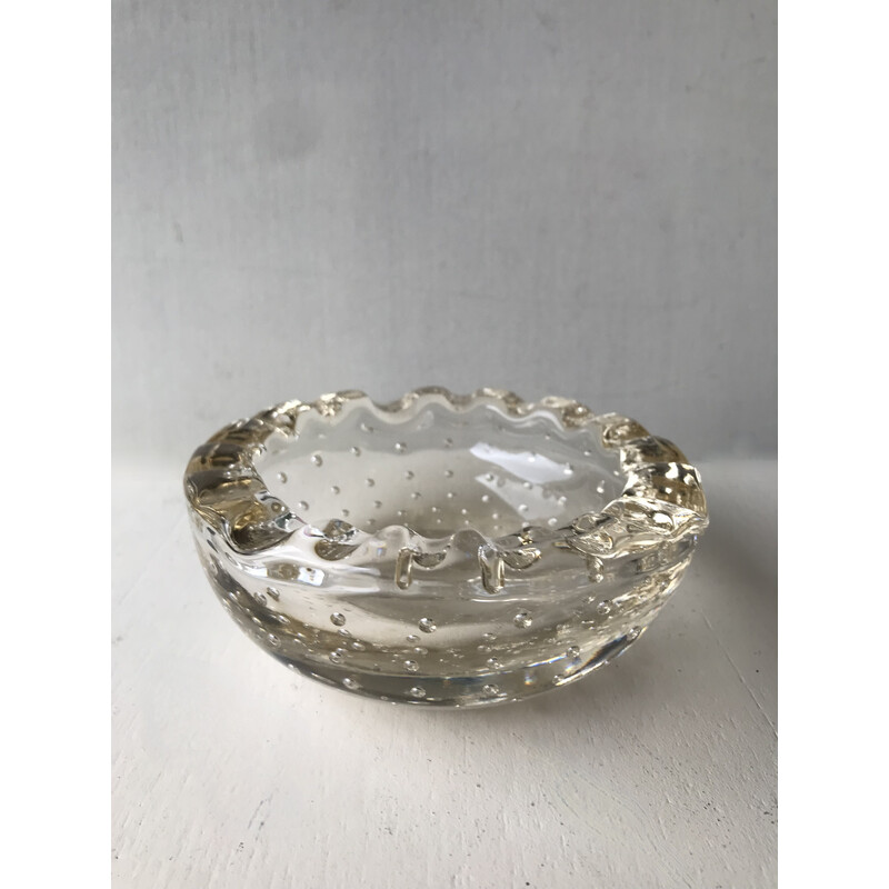 Vintage Art Deco ashtray in transparent bubble crystal for Daum, France 1930