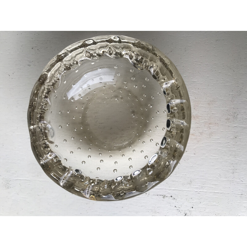 Vintage Art Deco ashtray in transparent bubble crystal for Daum, France 1930
