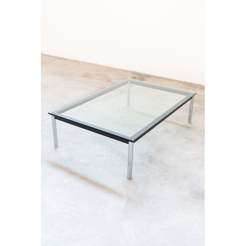 Vintage LC10 coffee table in chrome steel and tempered glass by Le Corbusier and Pierre Janneret for Cassina, Italy 1970