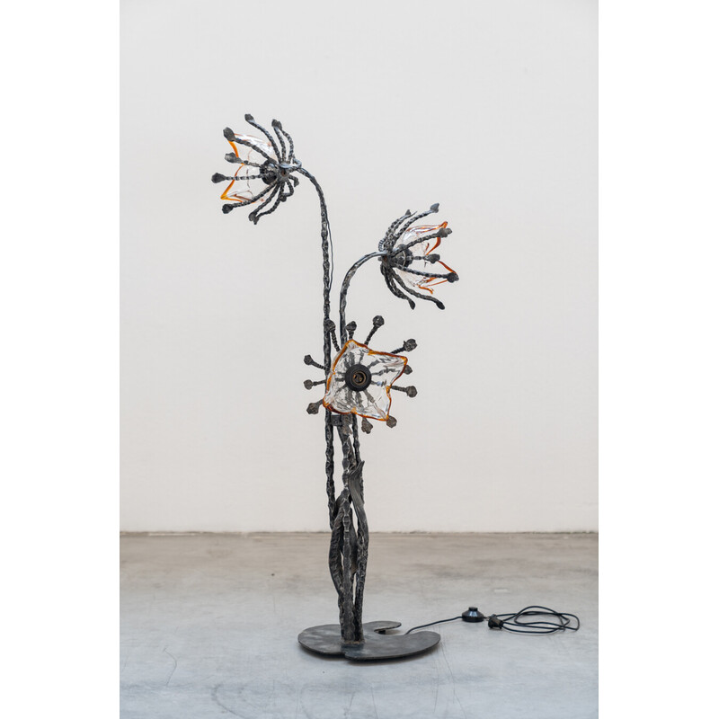 Vintage floor lamp in blown Murano glass and metal for Mazzega, Italy 1960