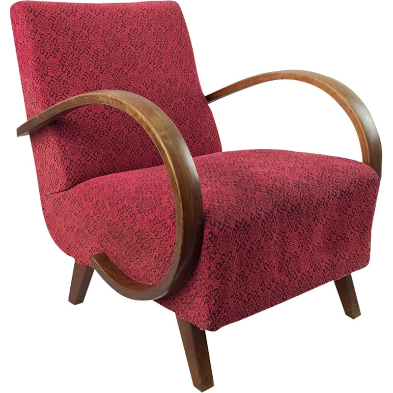 Pair of red armchairs by Jindrich Halabala for UP Zavody - 1930s