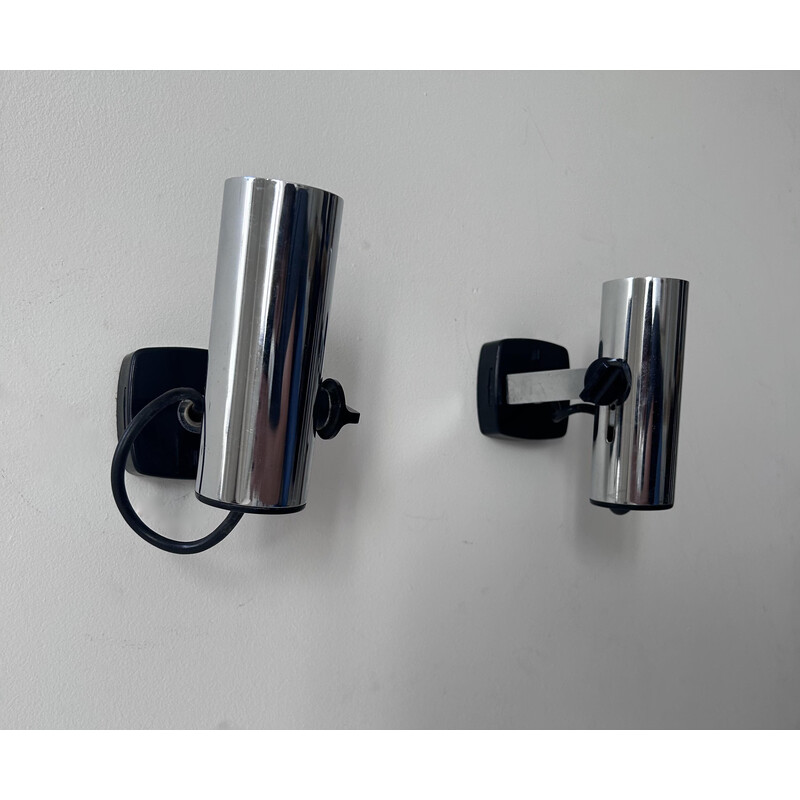 Pair of vintage chrome metal wall lights for Targetti, Italy 1970