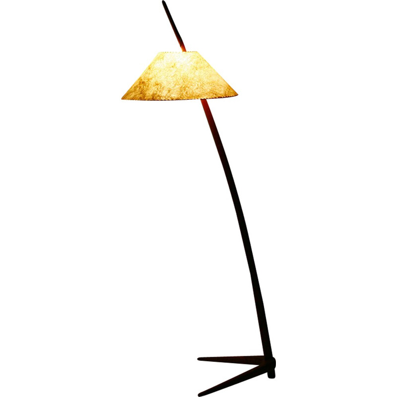 Beige floor lamp in teak and paper designed by J.T. Kalmar - 1960s 