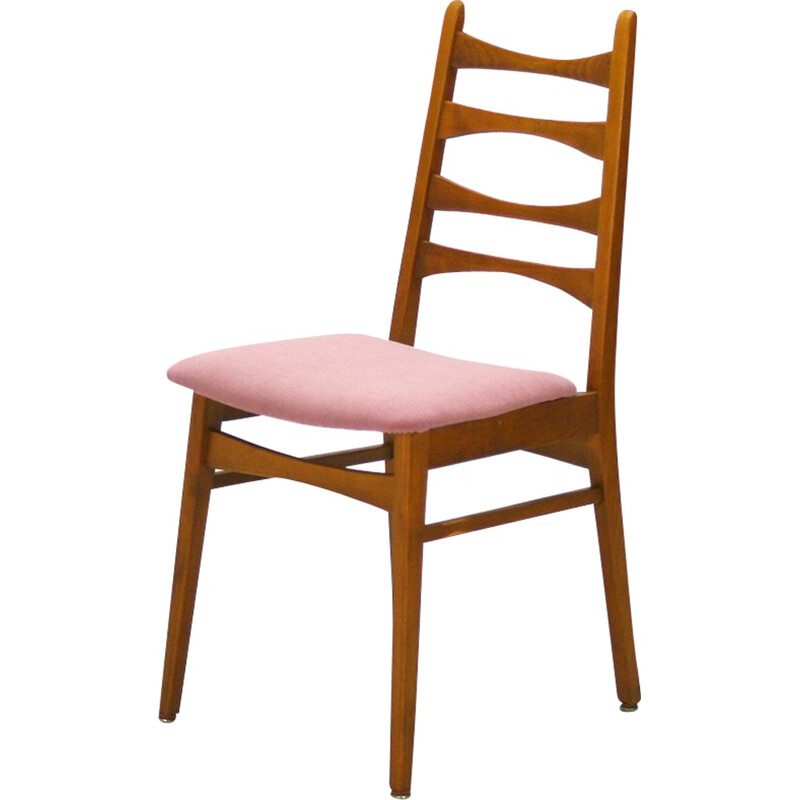 Lot de 4 chaises de salle à manger rose en hêtre  - 1950