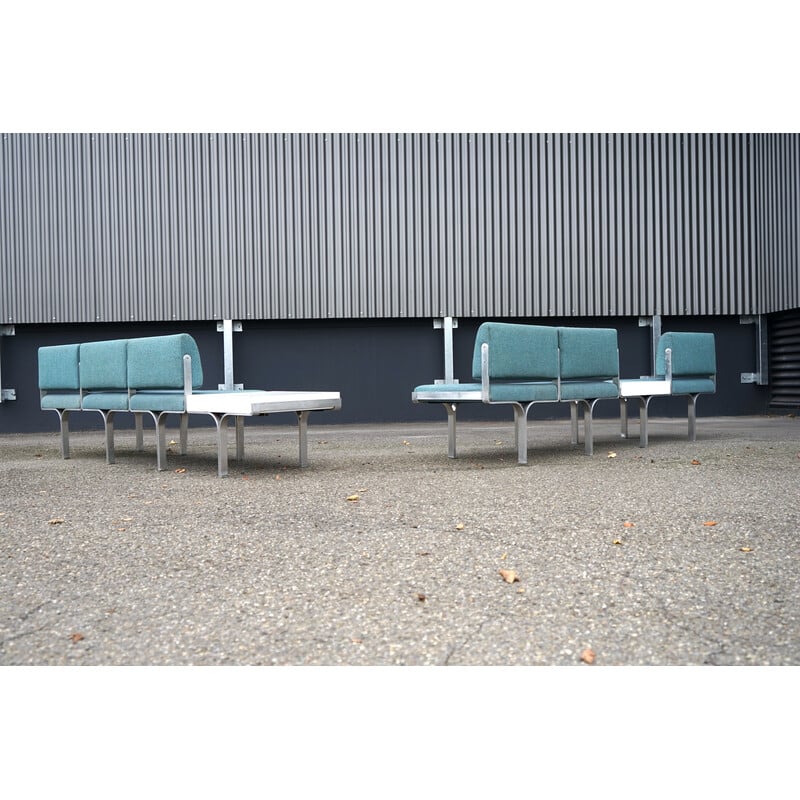 Pair of vintage 3-seater aluminum sofas by John Behringer for J.G Furniture, 1960