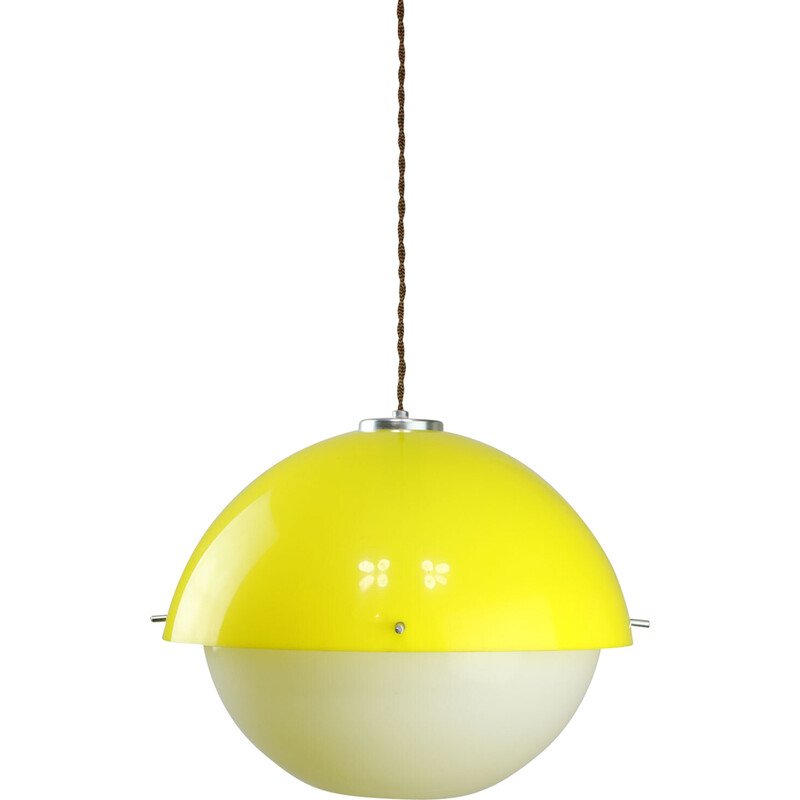 Vintage Space Age pendant lamp in yellow plexiglass, Italy 1970