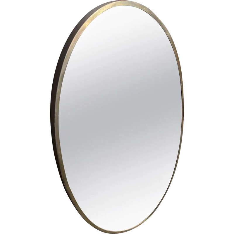 Vintage oval brass wall mirror, Italy 1950