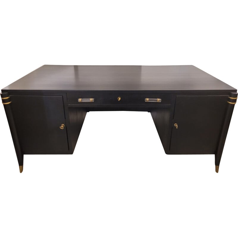 Vintage Art Deco office table in black lacquered wood, France 1950