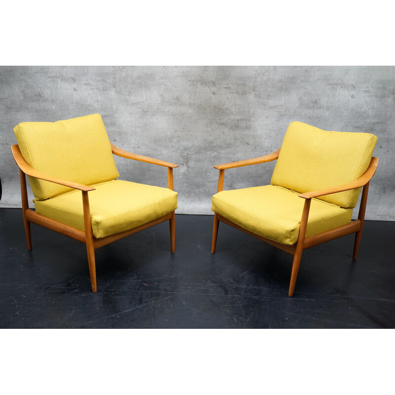 Pair of vintage armchairs in yellow fabric by Walter Knoll, Germany 1960
