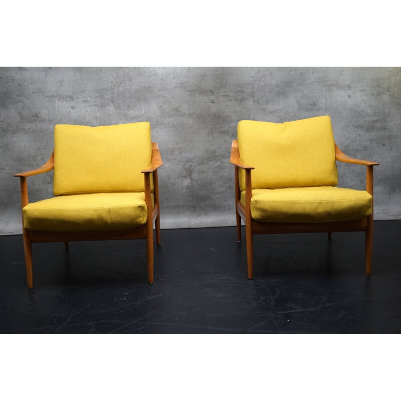 Paire de fauteuils vintage en tissu jaune par Walter Knoll, Allemagne 1960