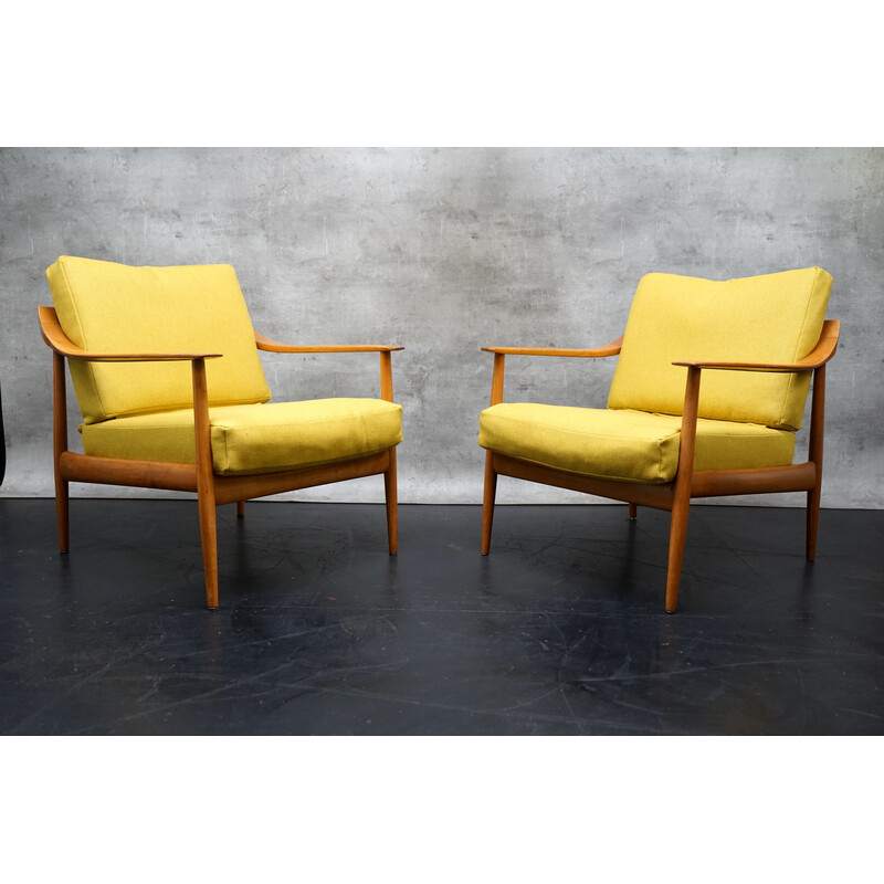 Paar vintage fauteuils in gele stof van Walter Knoll, Duitsland 1960