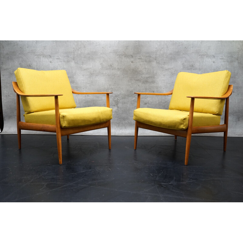 Pair of vintage armchairs in yellow fabric by Walter Knoll, Germany 1960