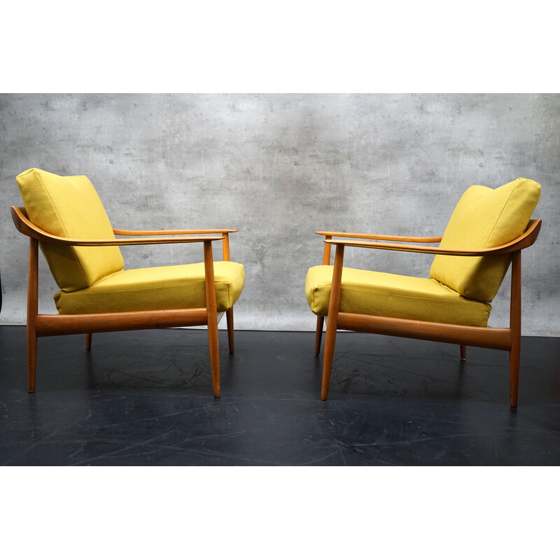 Pair of vintage armchairs in yellow fabric by Walter Knoll, Germany 1960