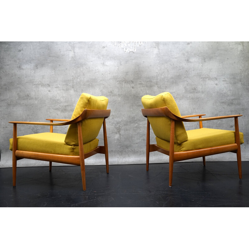 Paire de fauteuils vintage en tissu jaune par Walter Knoll, Allemagne 1960
