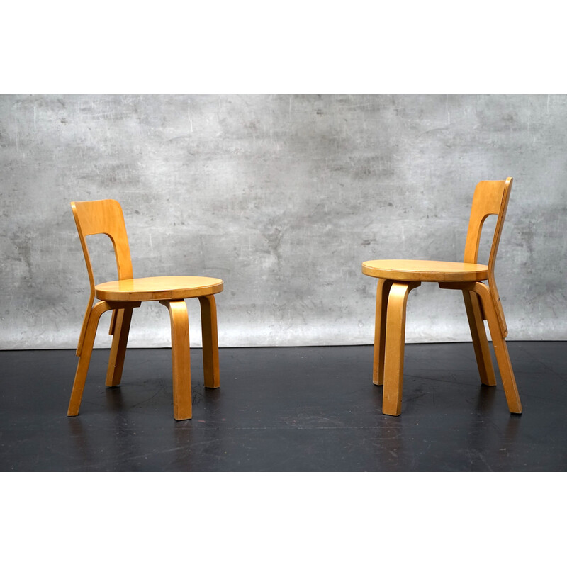 Pair of vintage wooden children's chairs by Alvar Aalto for Artek, 1960