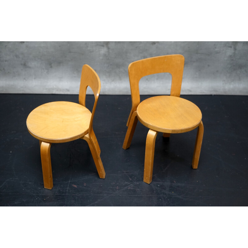 Pair of vintage wooden children's chairs by Alvar Aalto for Artek, 1960