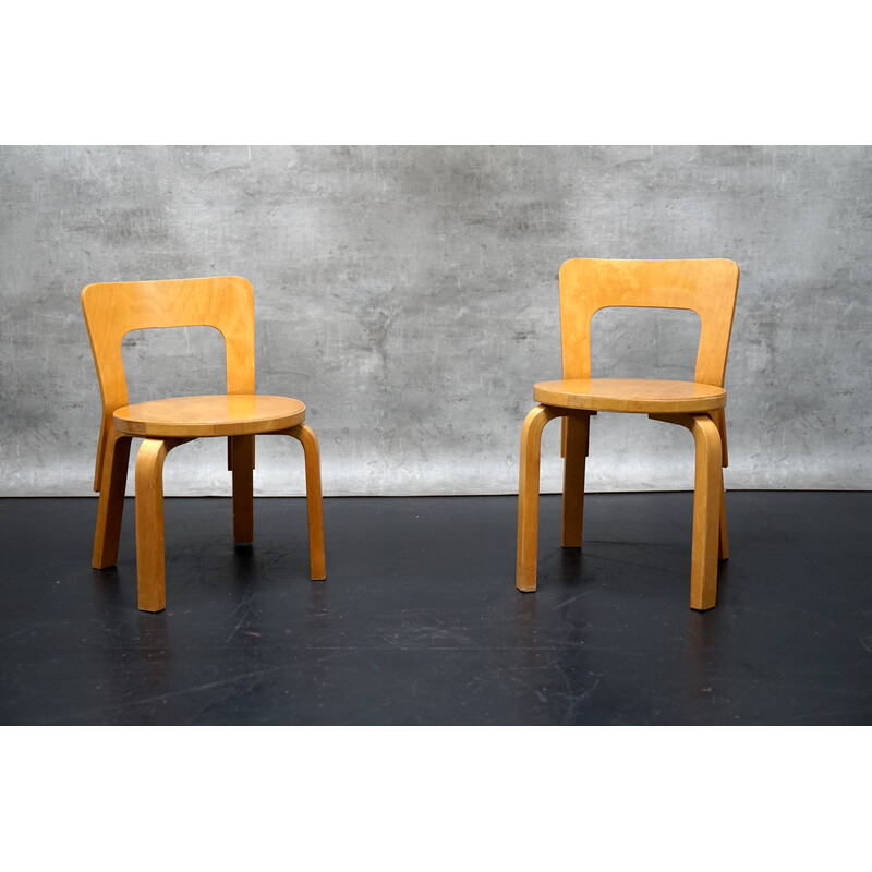 Pair of vintage wooden children's chairs by Alvar Aalto for Artek, 1960