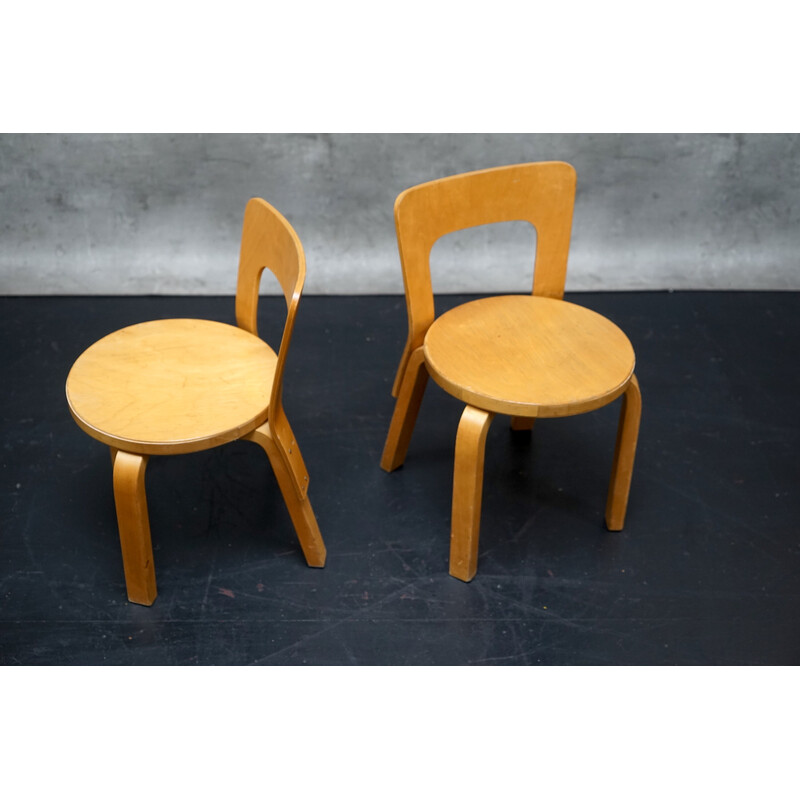 Pair of vintage wooden children's chairs by Alvar Aalto for Artek, 1960