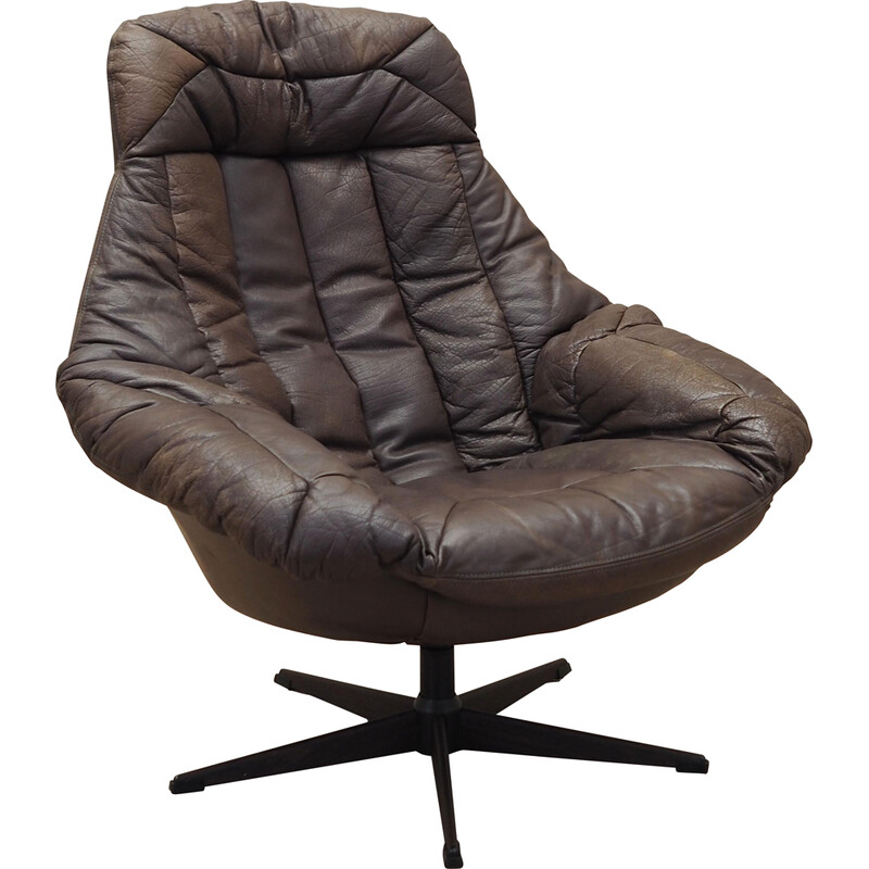 Fauteuil vintage pivotant en cuir par Henry Walter Klein pour Bramin, Danemark 1960