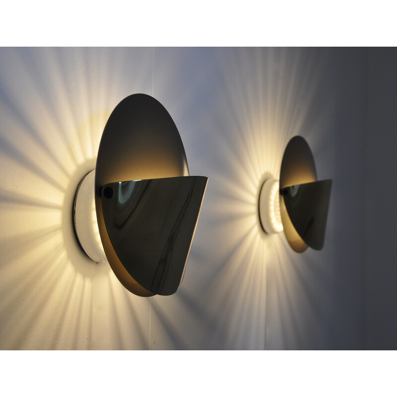 Pair of vintage "Giovi" sconces in gilded metal by Achille Castiglioni for Flos, 1980