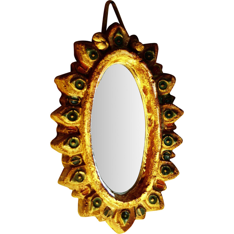 Vintage cabochon mirror by Georges Pelletier for La Roue Vallauris, 1950