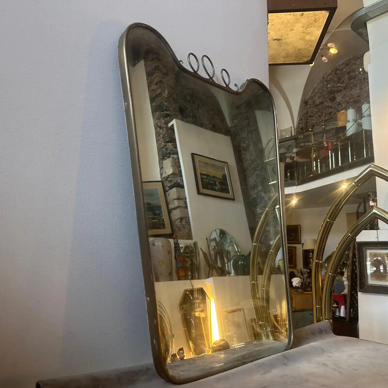 Specchio da parete in ottone vintage, Italia 1950
