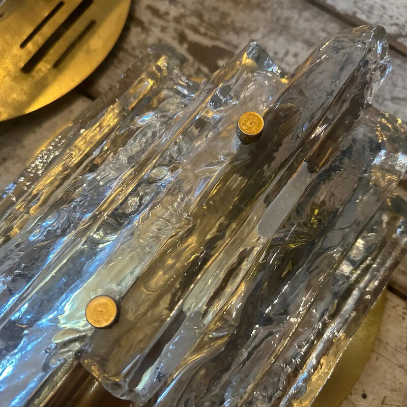 Pareja de apliques vintage en metal y cristal de Murano transparente para de Mazzega, Italia 1960