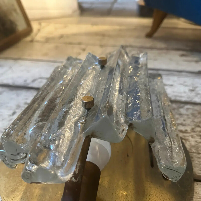 Pareja de apliques vintage en metal y cristal de Murano transparente para de Mazzega, Italia 1960