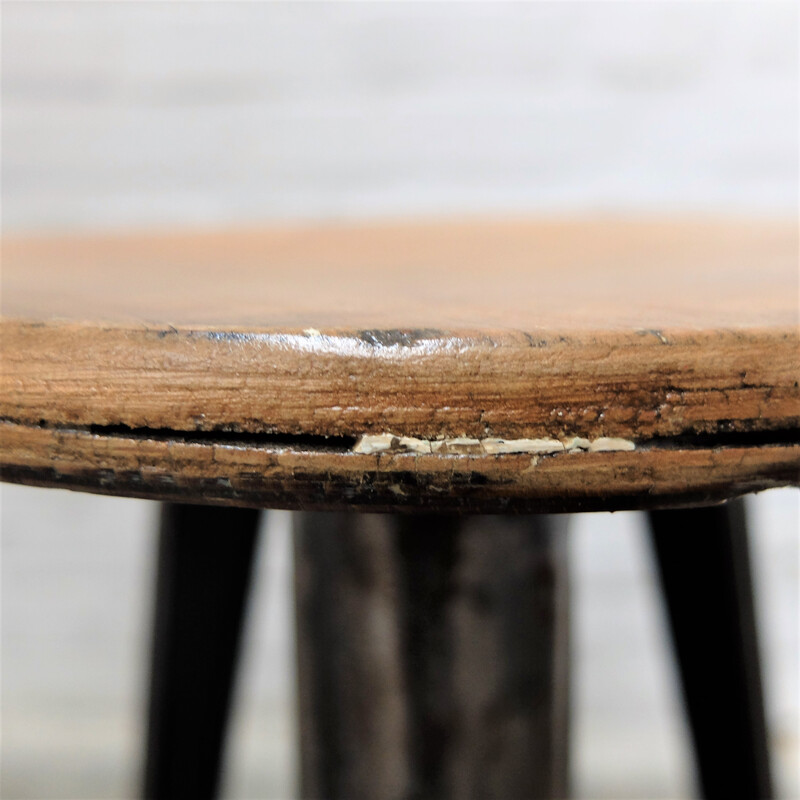 Vintage Bauhaus workshop stool in wood and iron for Bartos, Hungary 1930