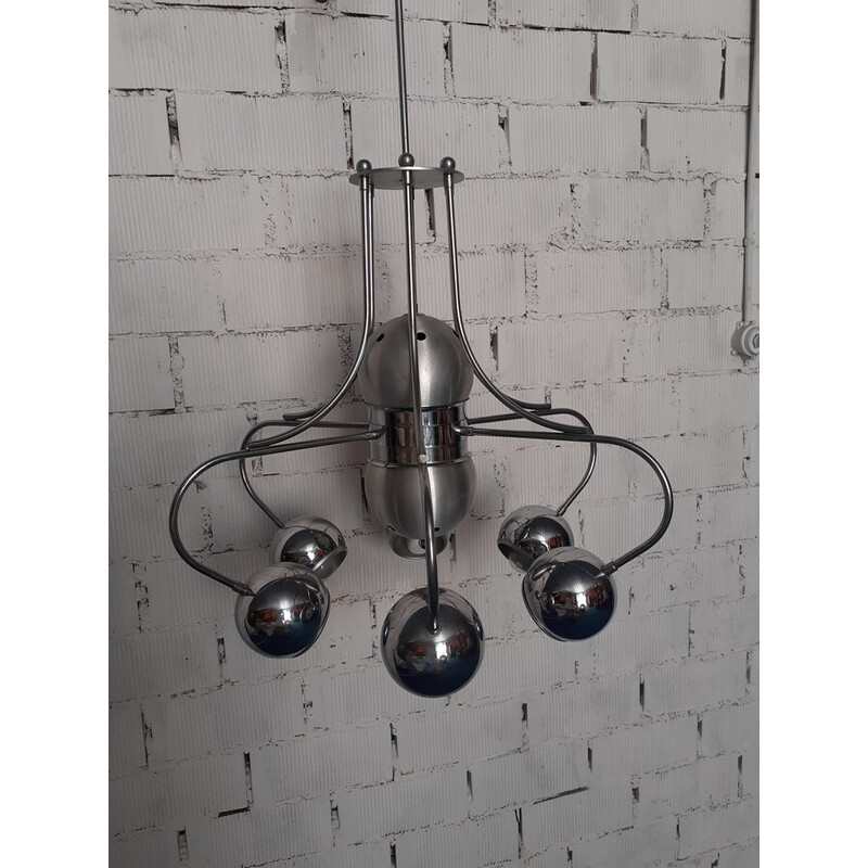 Vintage Space Age 6-light metal chandelier, 1960