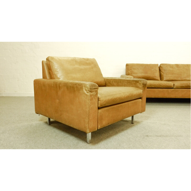 Huge lounge Sofa by Kaufeldde Sede in leather with Armchair 70s