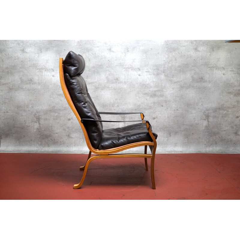 Vintage armchair in wood and aniline leather by Ingmar Relling for Westnofa, Norway 1970