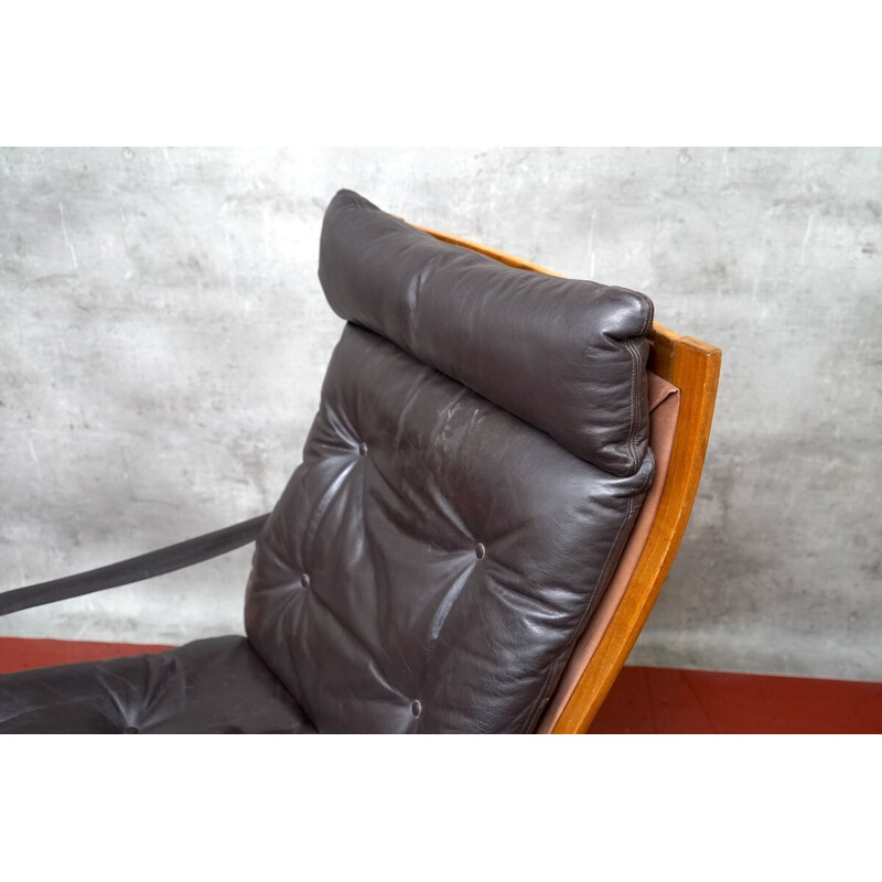 Vintage armchair in wood and aniline leather by Ingmar Relling for Westnofa, Norway 1970