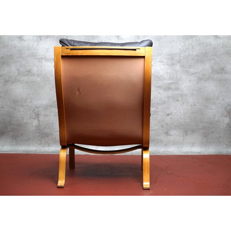 Vintage armchair in wood and aniline leather by Ingmar Relling for Westnofa, Norway 1970