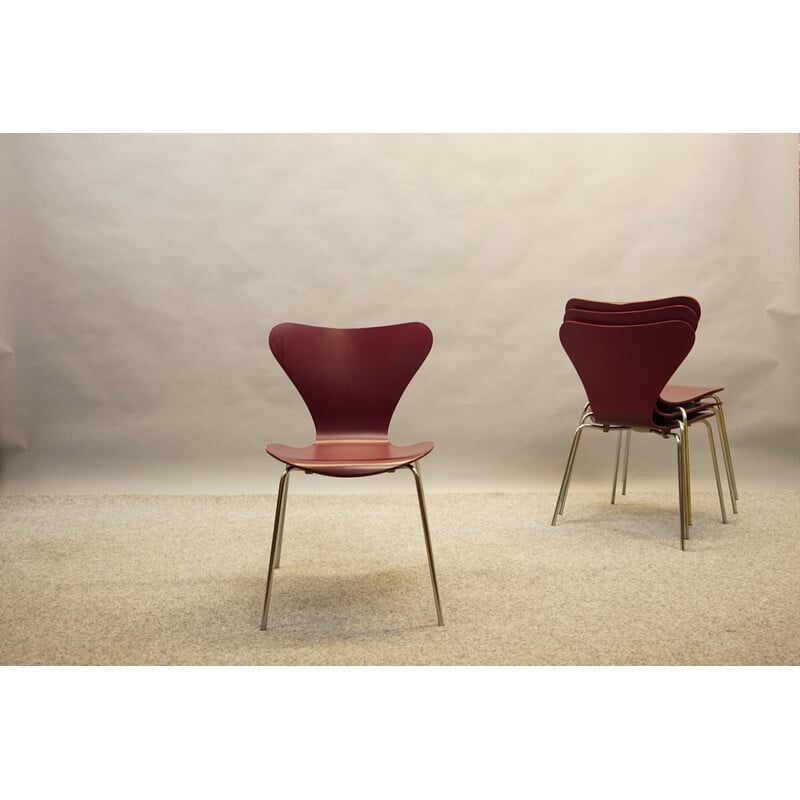 Satz von 4 Holzstühlen Modell 3107 von Arne Jacobsen für Fritz Hansen, Dänemark 1959