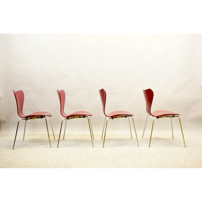 Conjunto de 4 cadeiras de madeira vintage modelo 3107 de Arne Jacobsen para Fritz Hansen, Dinamarca 1959